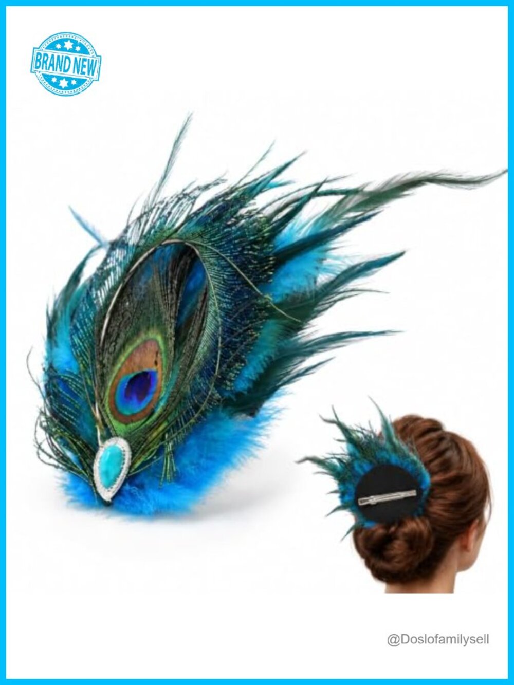 Peacock Feather Rhinestone Hair Clip Vintage Fascinator